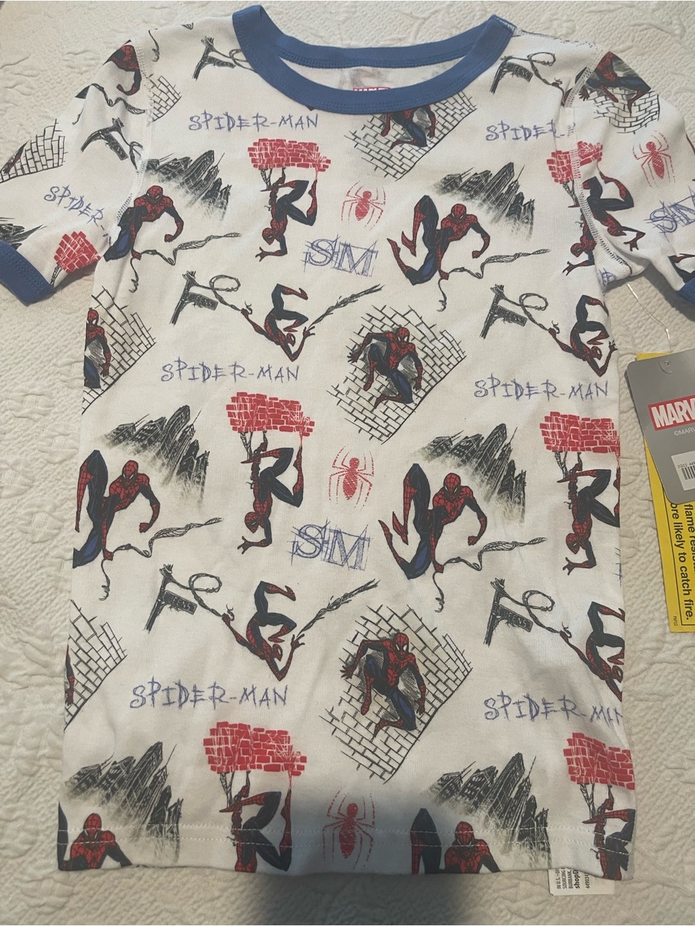 Marvel Disney Spider-Man Graphic Tee — White with Red & Blue Accents Boys Sz 10